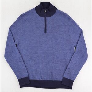 Brooks Brothers Sweater Mens Large Blue Merino Wool 1/4 Zip Mock Neck Pullover